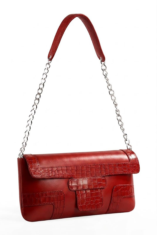 Dress clutch for wedding and parties in scarlet red leather - Top view